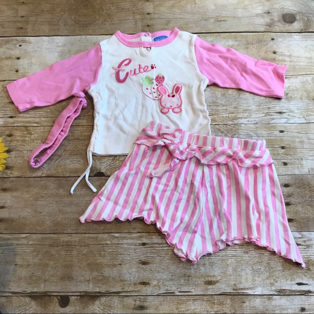 Strawberry stripe outfit by Bon Bebe 6-9 Months